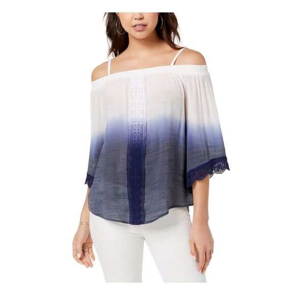BCX Tops - BCX Womens Top Navy 3/4 Sleeve Off Shoulder Ombre Juniors 2XS